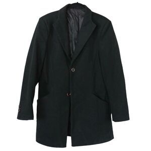 Men's Wool Blend Lined Long Black 2 Button Front Dress Coat w/Pockets Size XL